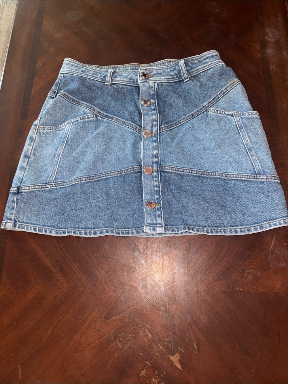 SO Light Blue Button-Front Denim Mini Skirt